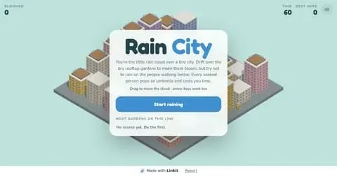 Rain City: the game's start screen