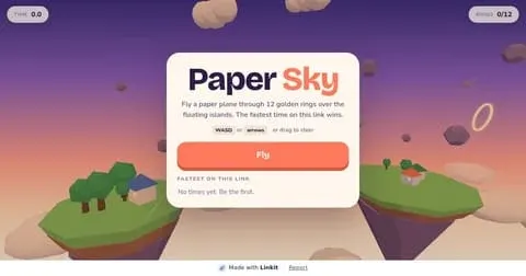 Paper Sky: the game's start screen