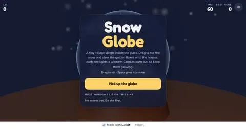 Snow Globe: the game's start screen
