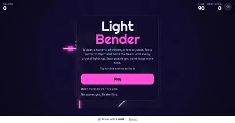 Light Bender: the game's start screen