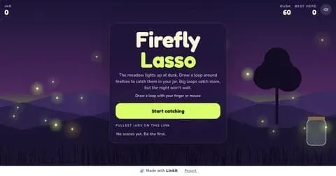 Firefly Lasso: the game's start screen