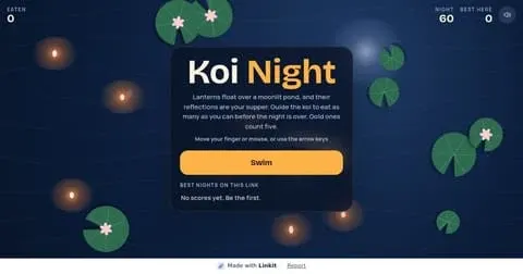 Koi Night: the game's start screen