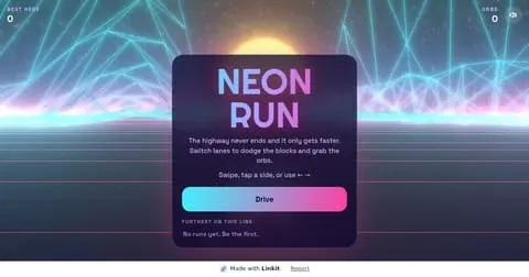 Neon Run: the game's start screen