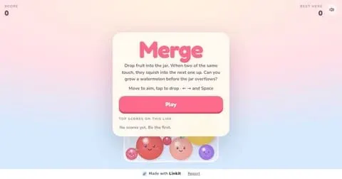 Merge: the game's start screen