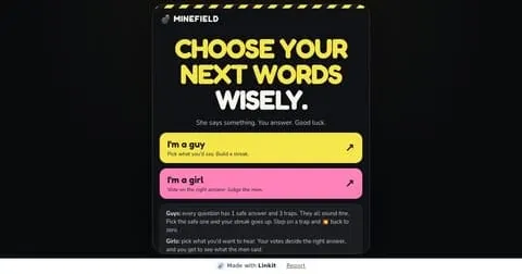 Minefield: the game's start screen