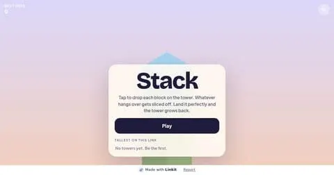 Stack: the game's start screen