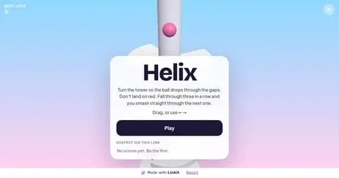 Helix: the game's start screen