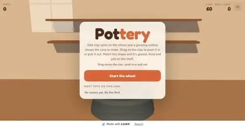 Pottery: the game's start screen